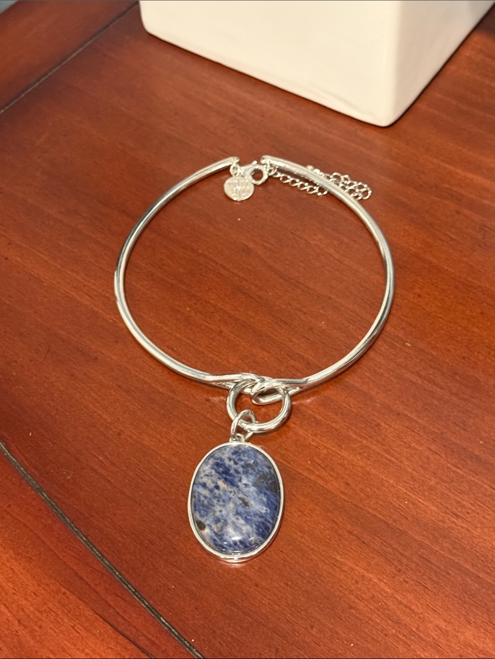 White House Black Market Silver-Tone Bangle with Blue Stone Pendant
